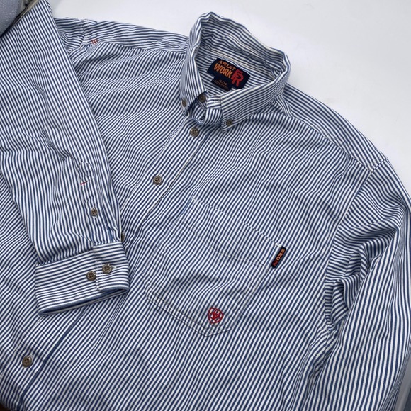 Ariat Other - Ariat Work FR Striped Button Down Shirt Mens XL Blue White Flame Resistant NFPA